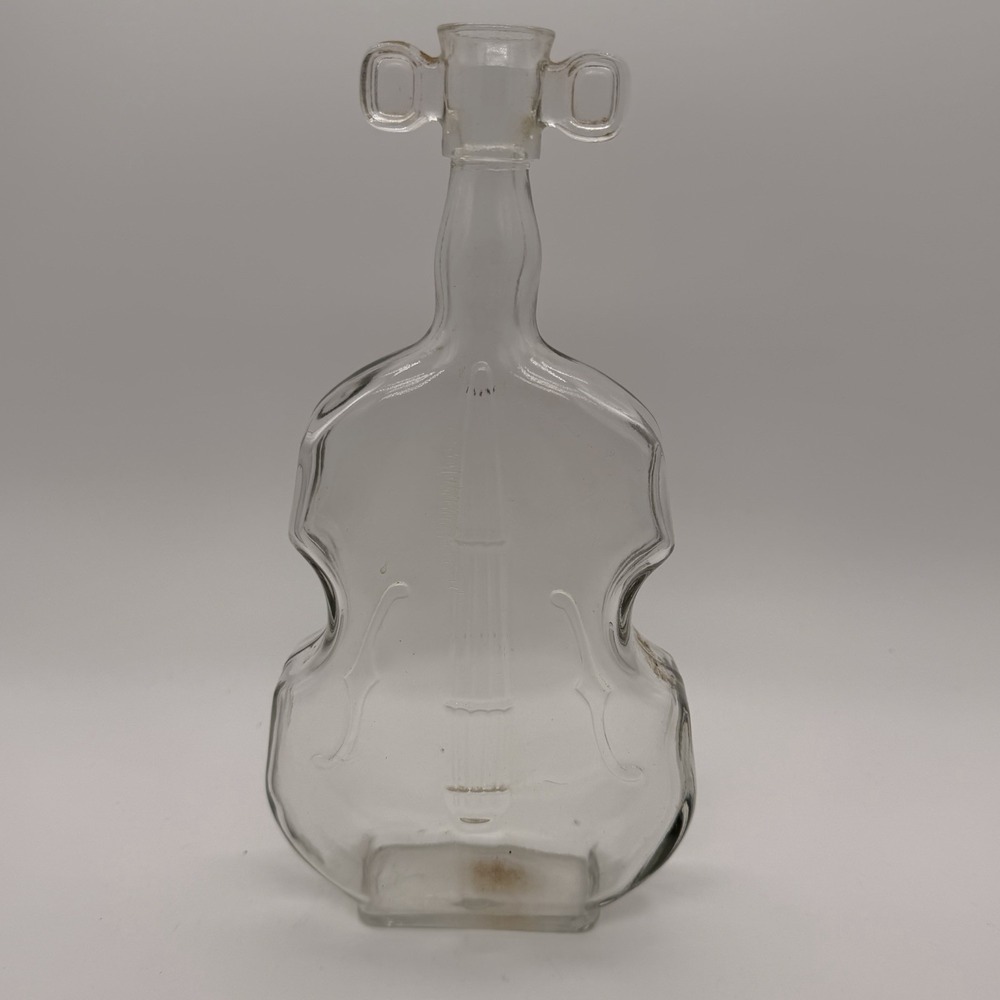 Vintage Clear Glass Cello Violin Fiddle Shaped Decanter Bottle Musician